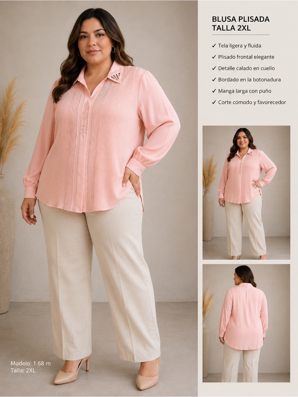 Women's Pleated Button-Up Blouse - Pink